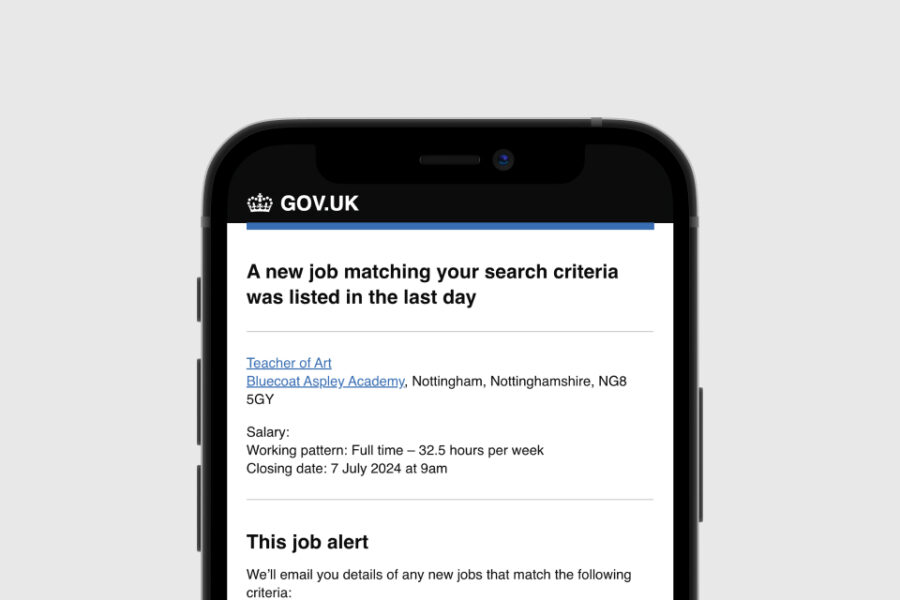 A phone with the text 'A new job matching your search criteria was listed in the last day'.